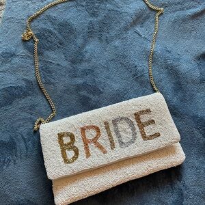 Elegant White Bride Clutch with Gold Chain